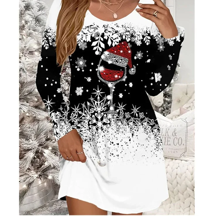 Damen Kleid Mini Langarm Weihnachten | Winter