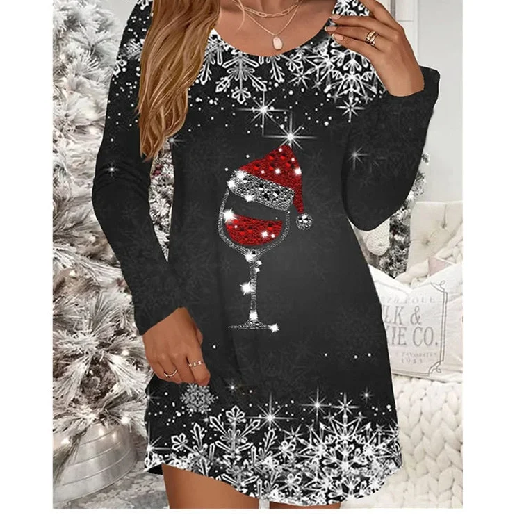 Damen Kleid Mini Langarm Weihnachten | Winter