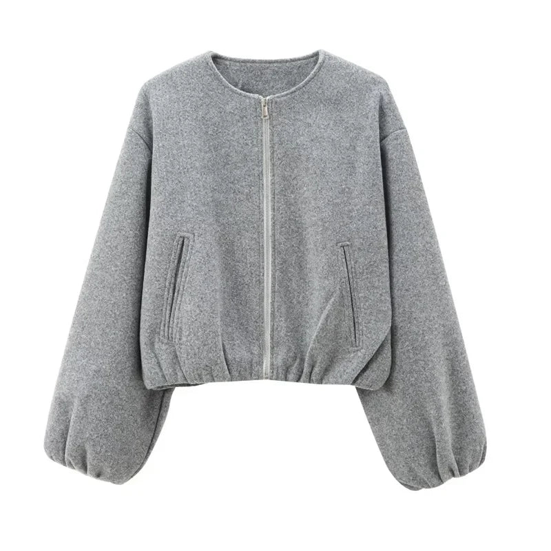 Damen Kurze Jacke Mit Reißverschluss | Lässig