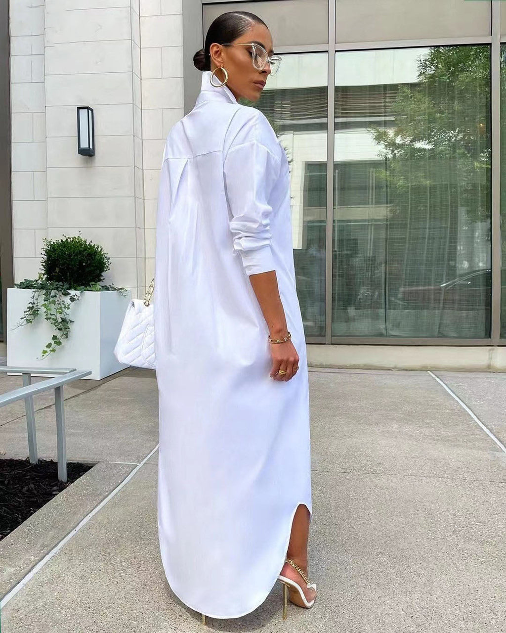 Damen Langes Hemdkleid | Knopfleiste