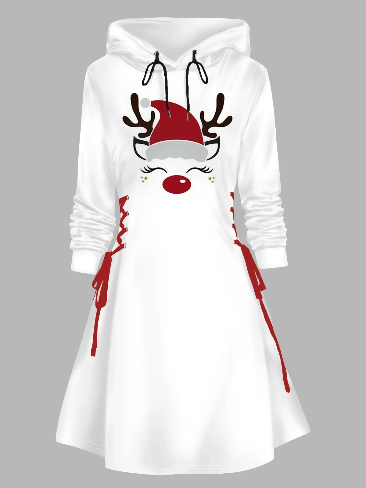 Damen Kleid Mini Weisses Langarm Weihnachts | Winter