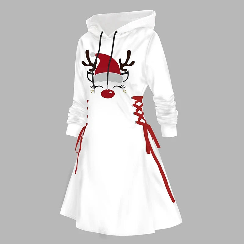 Damen Kleid Mini Weisses Langarm Weihnachts | Winter