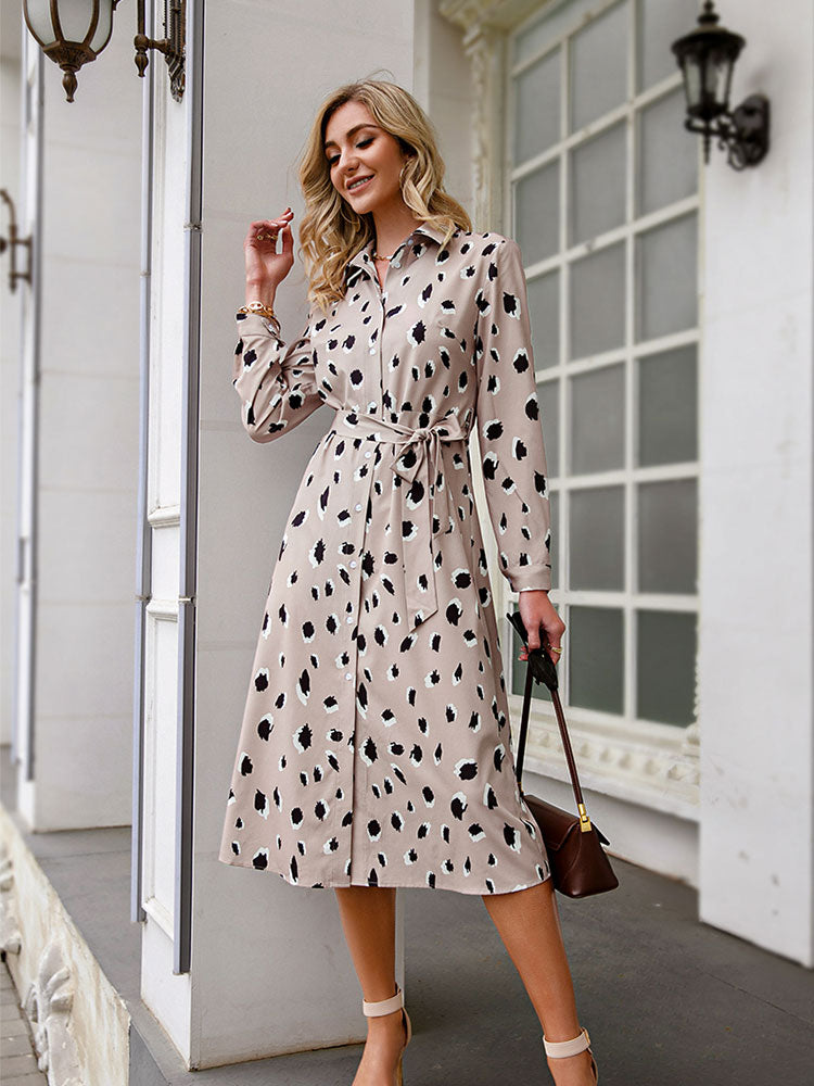 Damen Midikleid mit Print | Taillengürtel