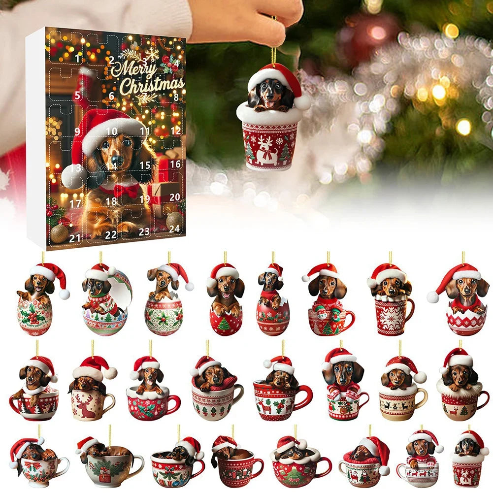 Dackel Adventskalender Mit Christbaumanhängern | Weihnachten