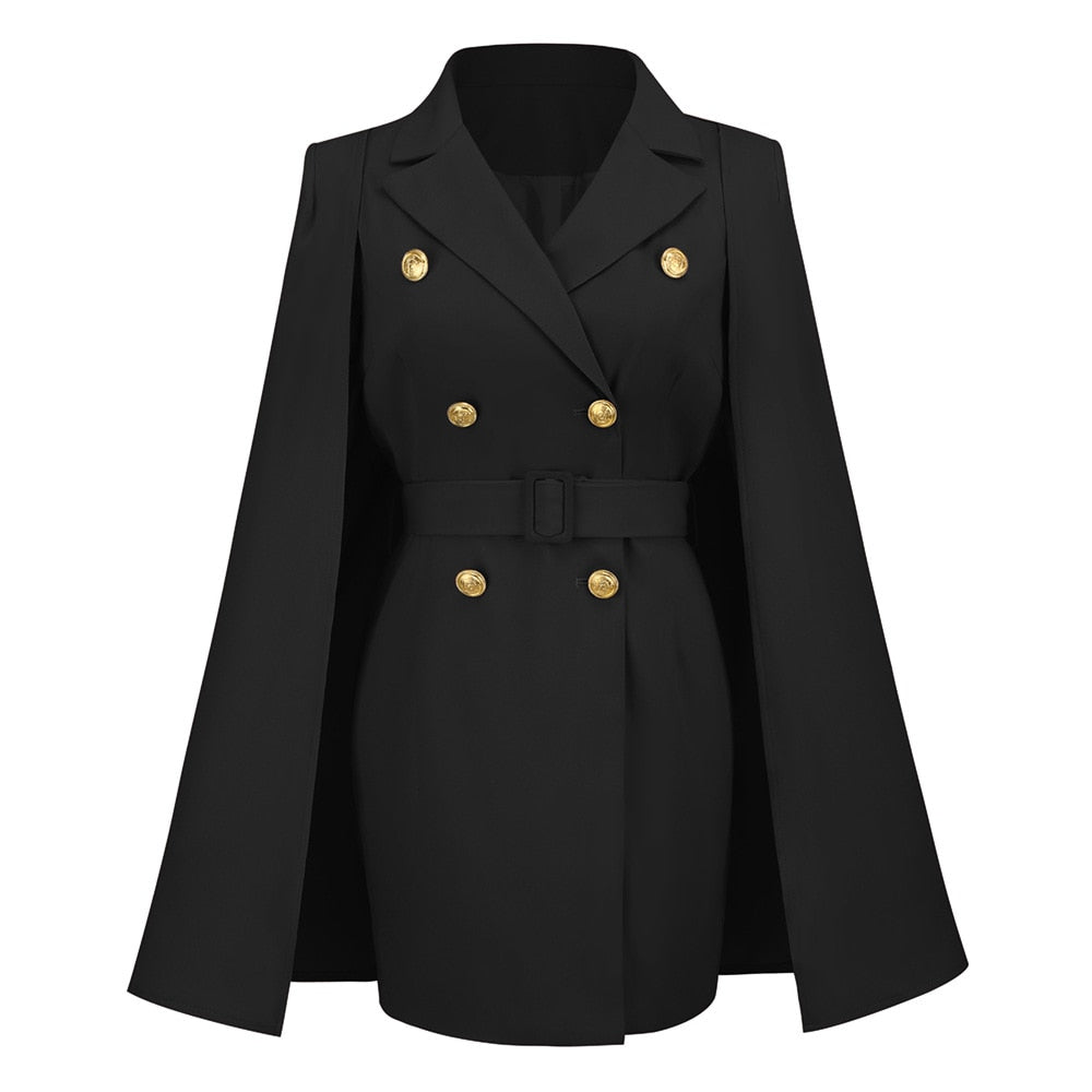 Damen Mini Kleid im Cape Blazer-Stil | Gürtel