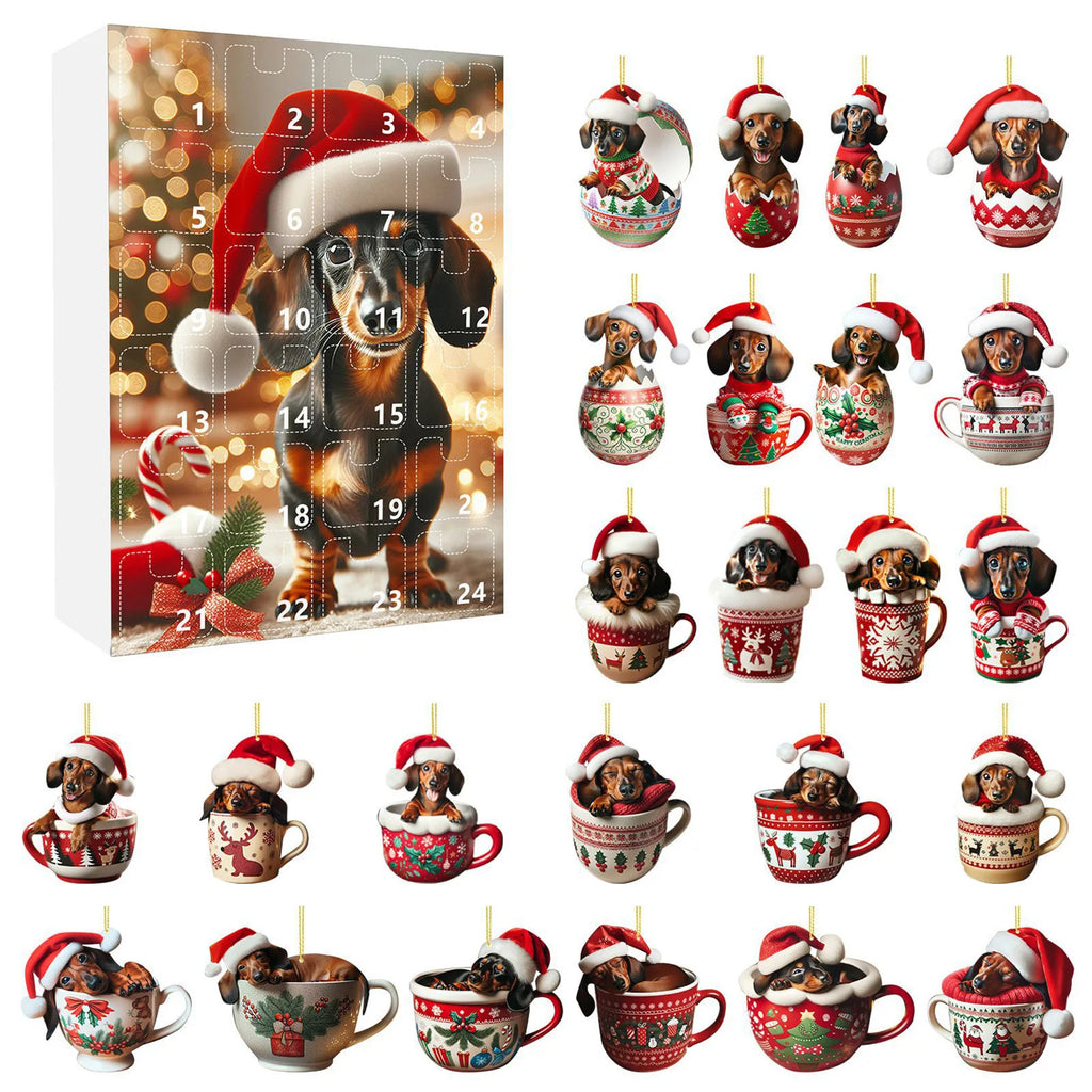Dackel Adventskalender Mit Christbaumanhängern | Weihnachten