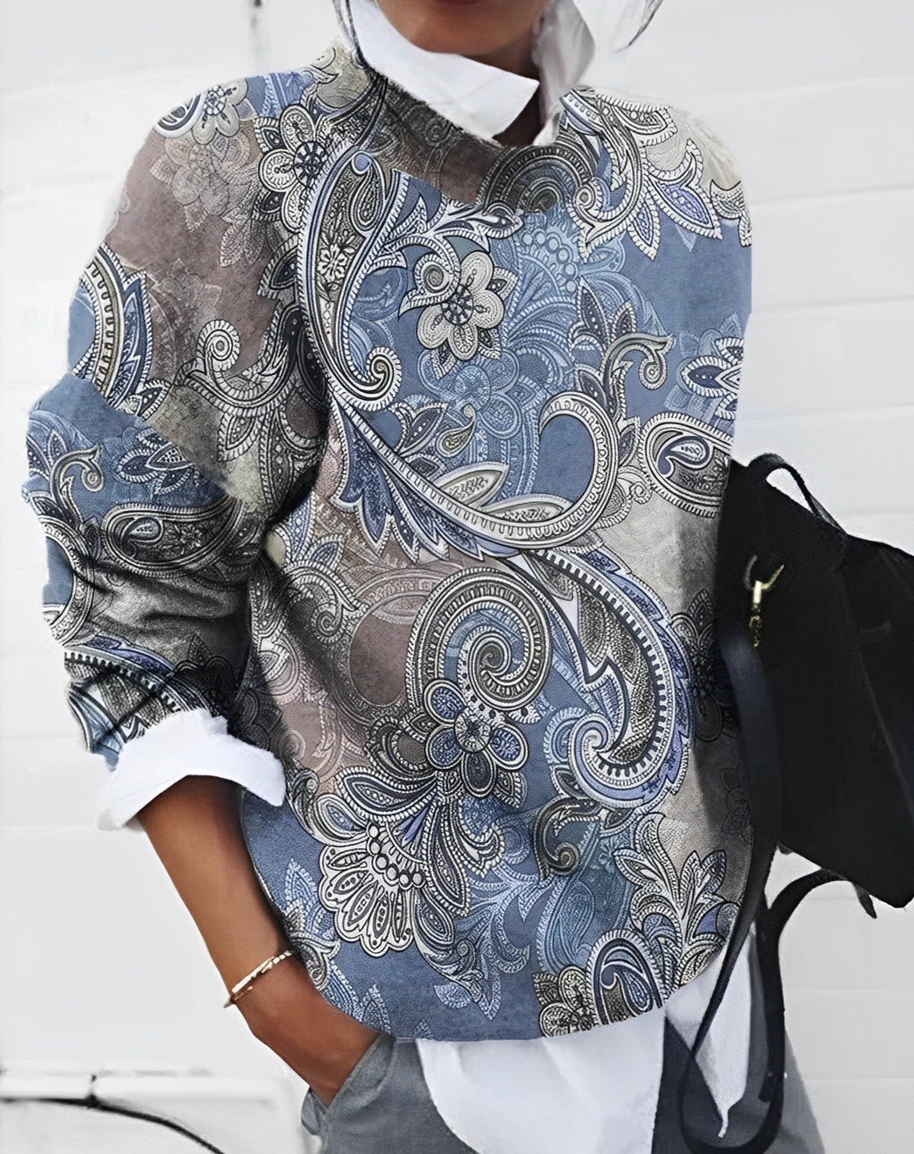Damen Langarm Oberteil mit Print | Gerade Passform