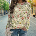 Damen Pullover Beige Strick Blumenmuster | Winter