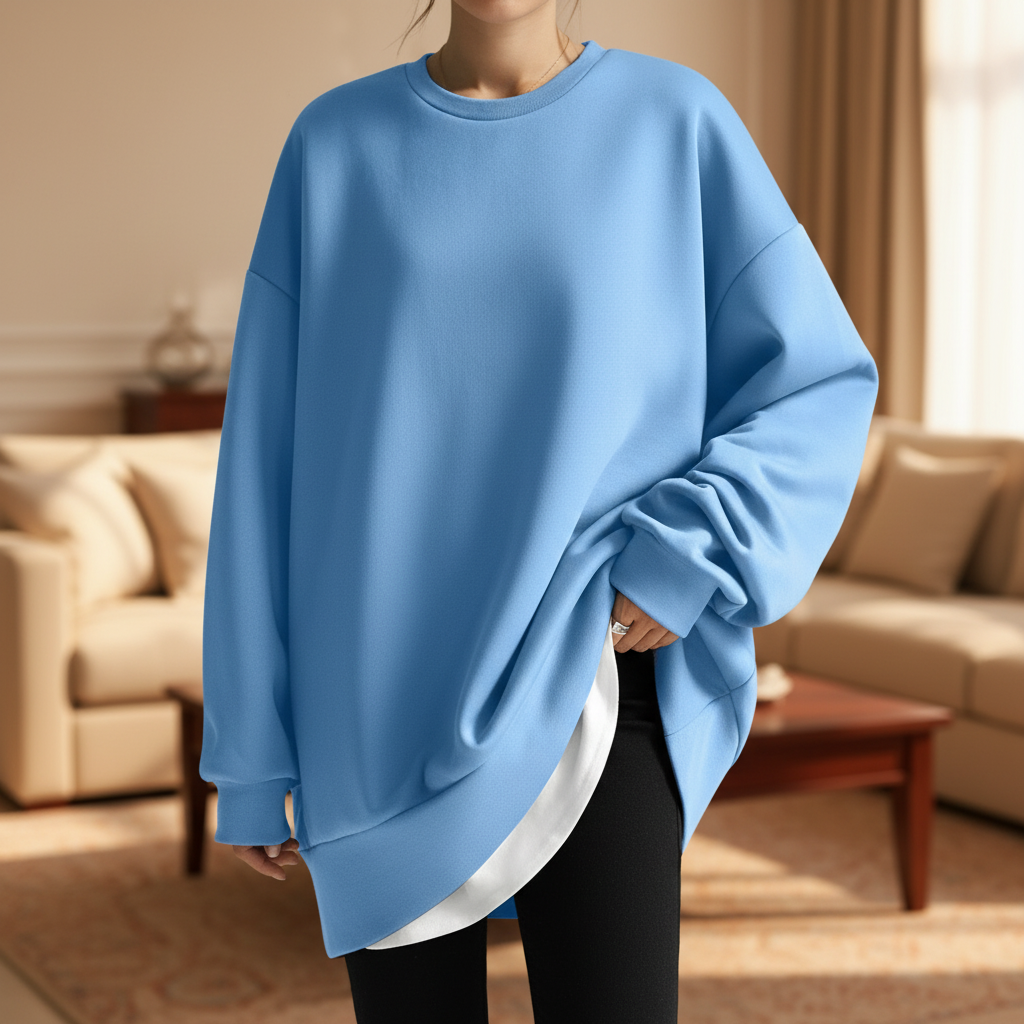 Damen Oversized Sweatshirt mit Rundhalsausschnitt | Überschnittene Schultern