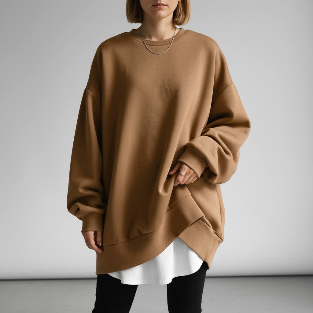 Damen Oversized Sweatshirt mit Rundhalsausschnitt | Überschnittene Schultern