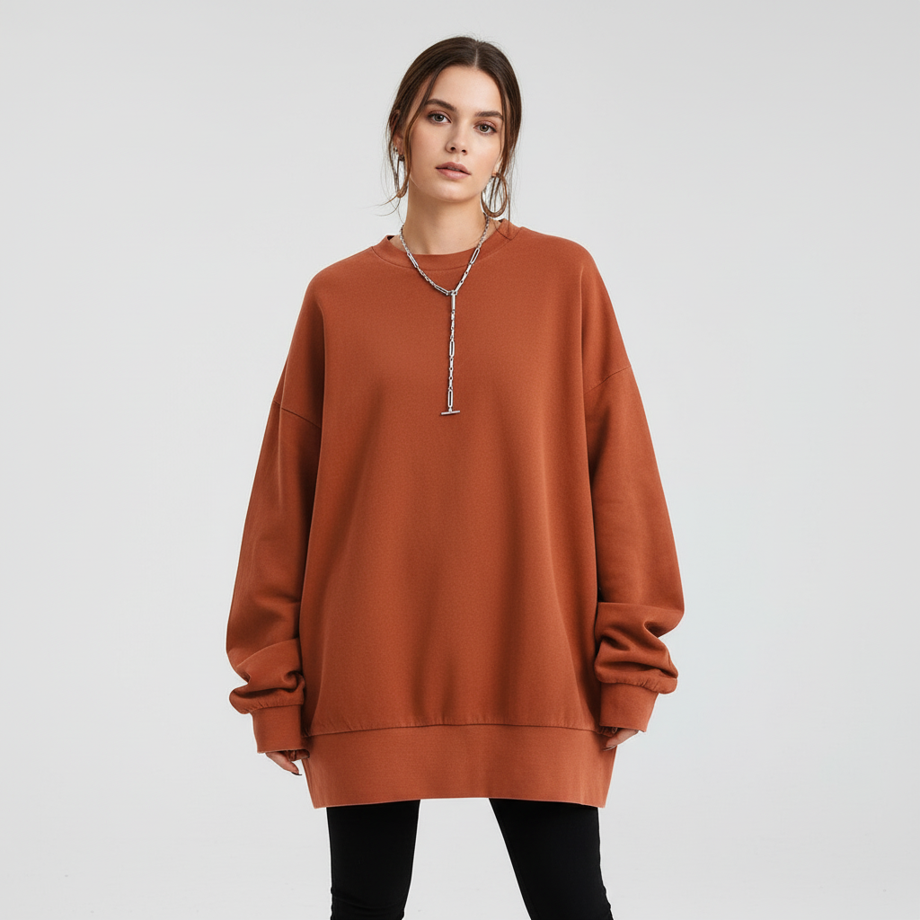Damen Oversized Sweatshirt mit Rundhalsausschnitt | Überschnittene Schultern