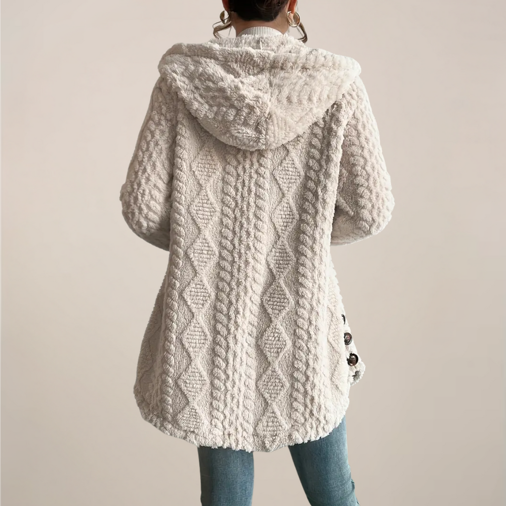 Damen Langer Strickjacke Mit Kapuze Und Strukturmuster | Offene Vorderseite