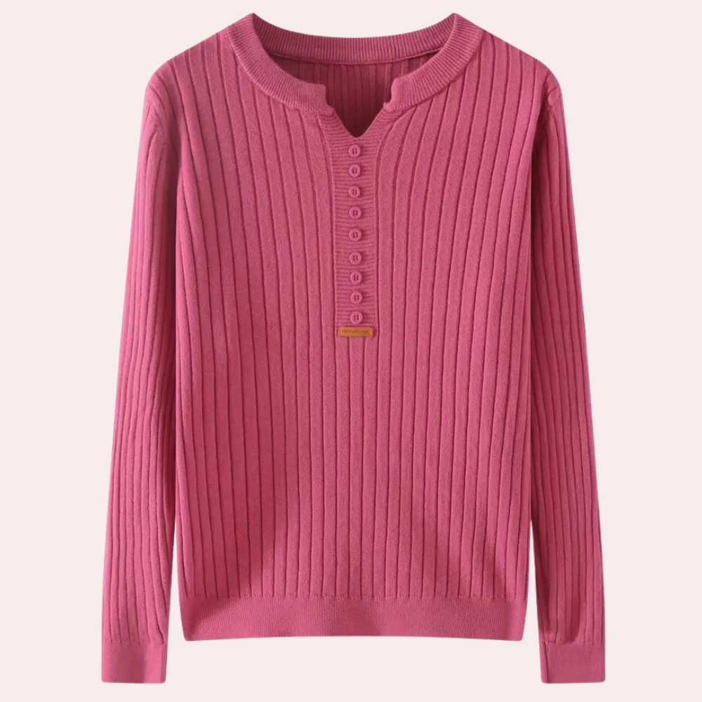 Damen-Rippstrickpullover | Knopfleiste
