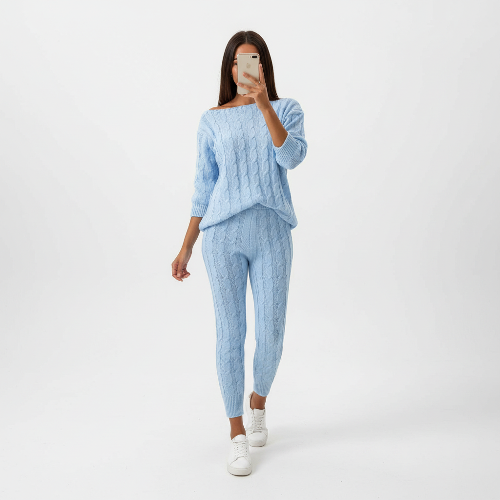 Damen Loungewear Set aus Zopfstrick | Winter
