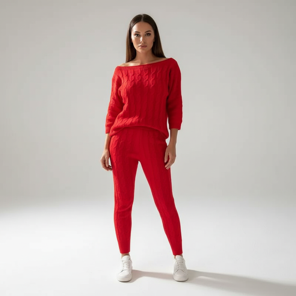 Damen Loungewear Set aus Zopfstrick | Winter