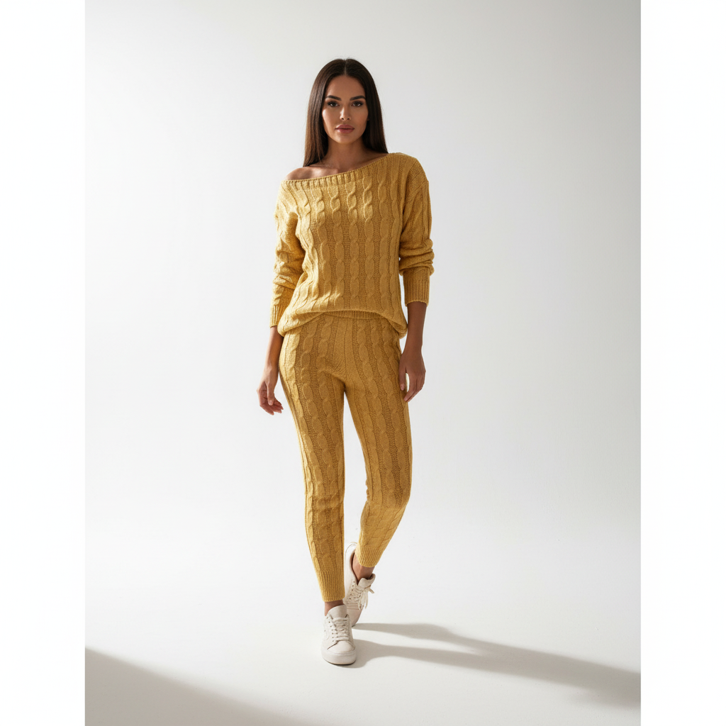 Damen Loungewear Set aus Zopfstrick | Winter