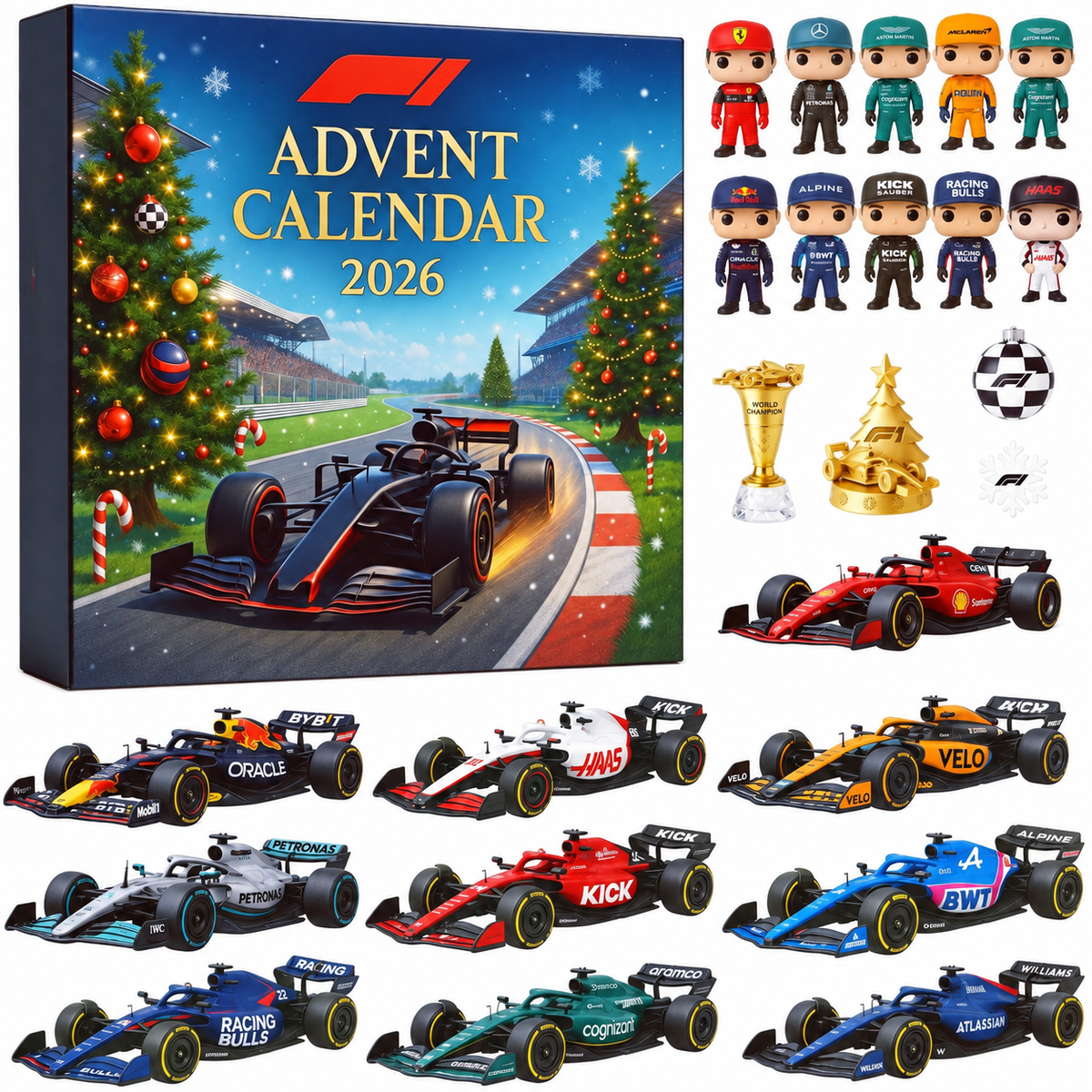 Rennsport Adventskalender Mit Autos, Pokalen Und Figuren | Weihnachten