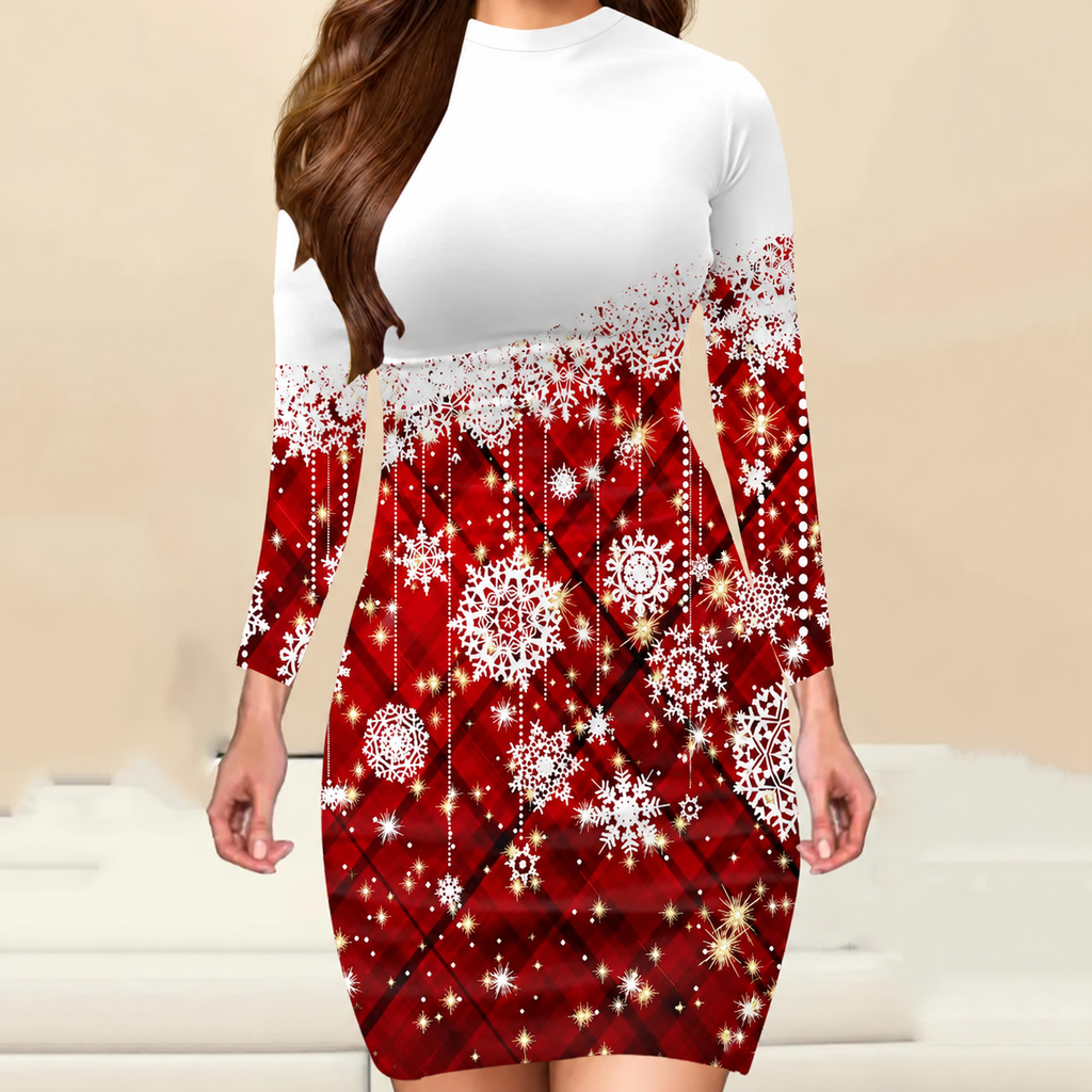 Damen Kleid Mini Langarm Party Weihnachts | Winter