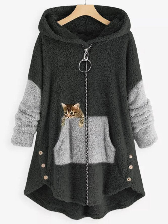 Damen Hoodie Druck Strick Winter | Reissverschluss