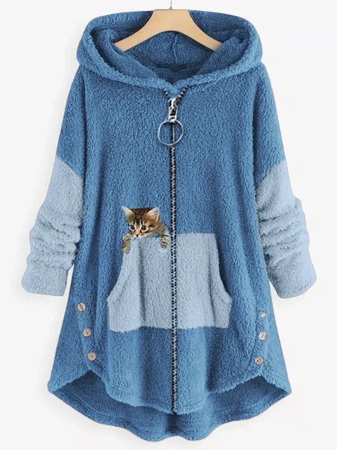 Damen Hoodie Druck Strick Winter | Reissverschluss