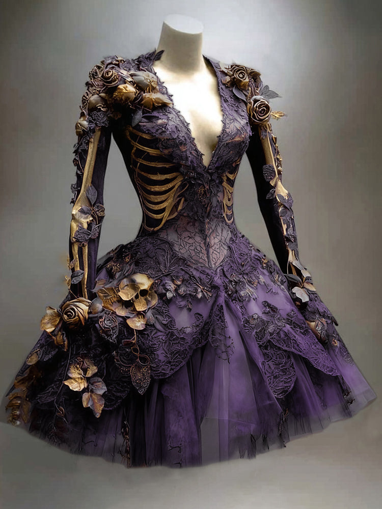Damen Kleid Schwarzes Langarm Halloween | Mini
