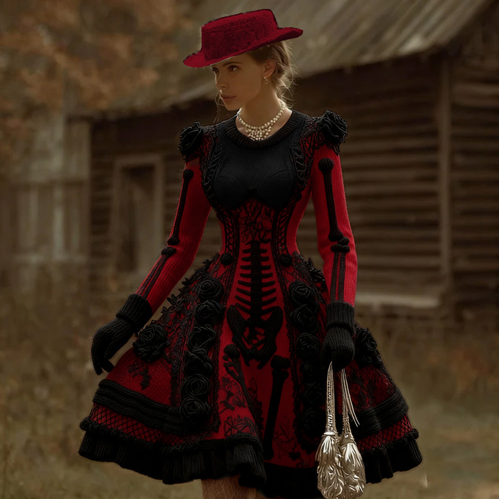 Damen Kleid Strick Langarm Mini Halloween | Winter