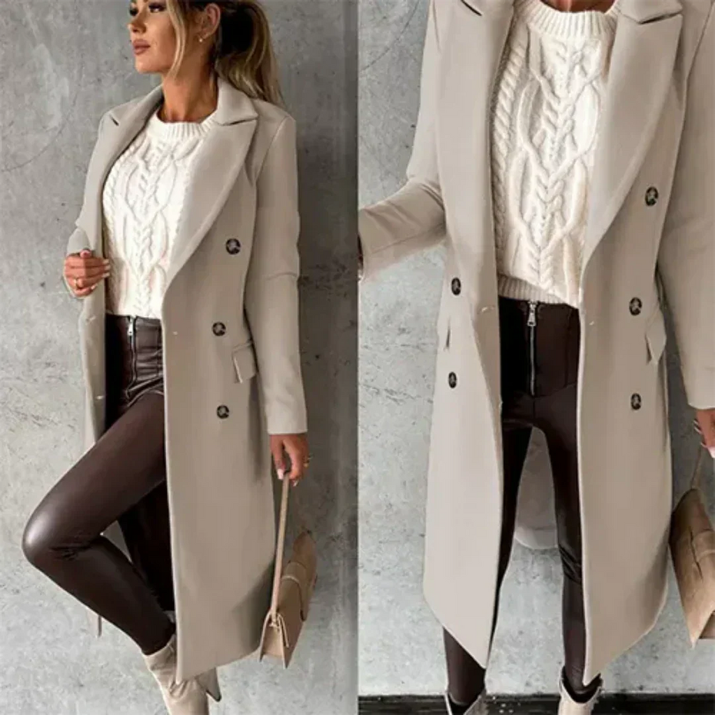 Damen Mantel Trench Lang Zweireihig | Winter