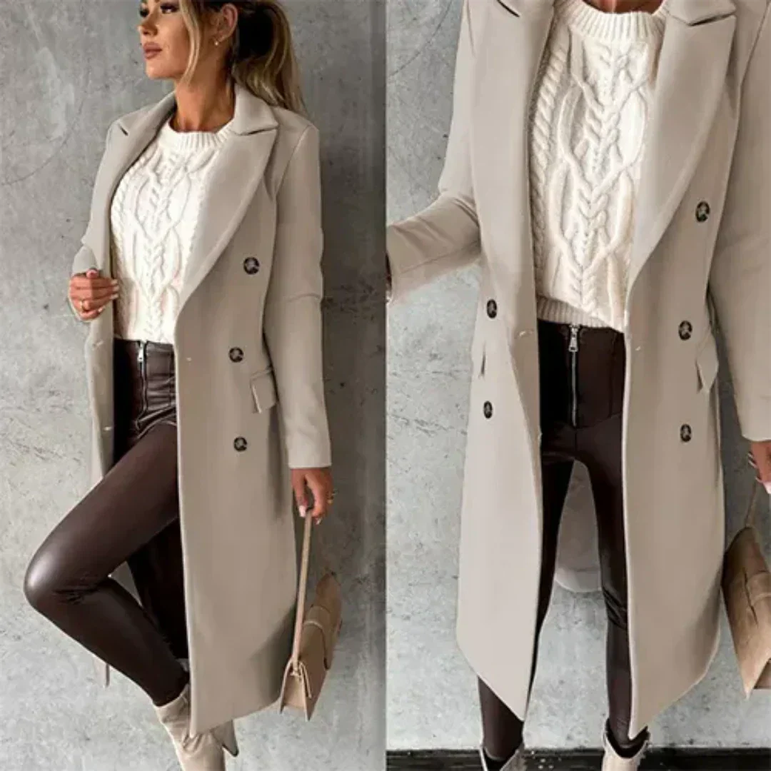 Damen Mantel Trench Lang Zweireihig | Winter