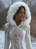 Damen Pullover Strick Winter Pelz | Mit Kapuze