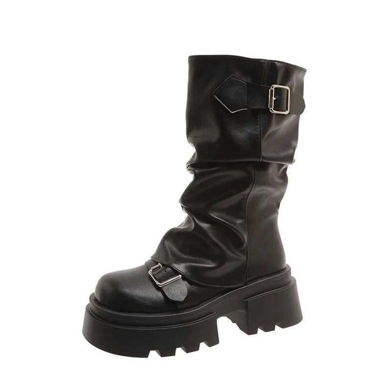Damen Stiefel Kniehohe Winter Hoher Absatz | Schnalle