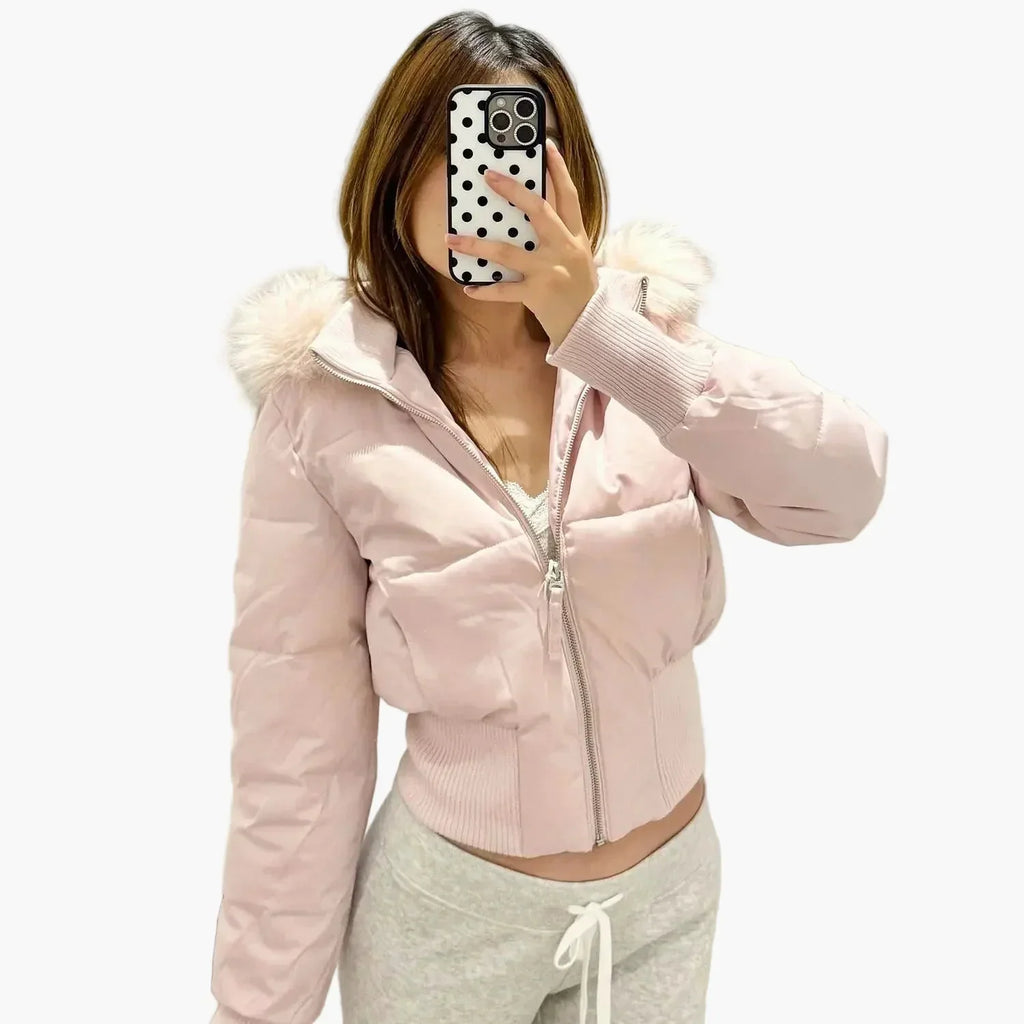 Damen Jacke Winter Kurze Pelz Mit Kapuze | Reissverschluss