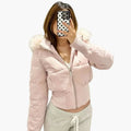 Damen Jacke Winter Kurze Pelz Mit Kapuze | Reissverschluss