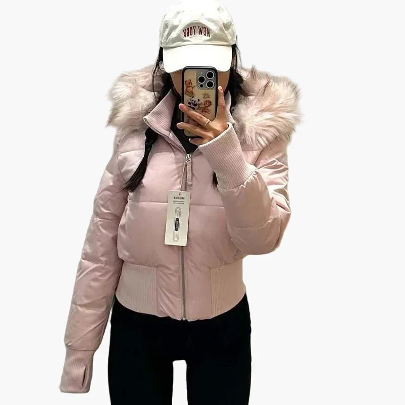 Damen Jacke Winter Kurze Pelz Mit Kapuze | Reissverschluss