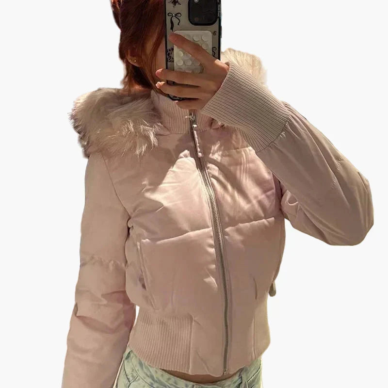 Damen Jacke Winter Kurze Pelz Mit Kapuze | Reissverschluss
