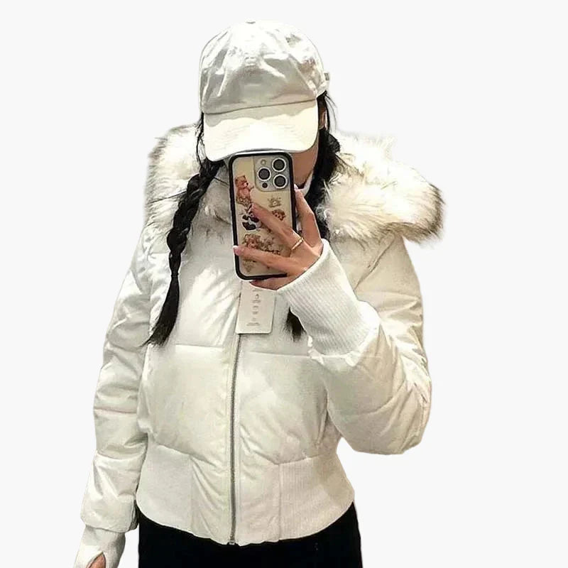 Damen Jacke Winter Kurze Pelz Mit Kapuze | Reissverschluss