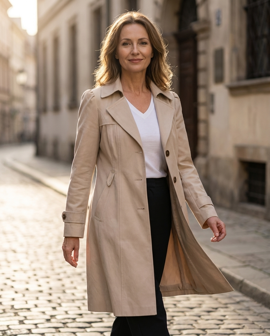 Damen Mantel Trench Lang Mit Reverskragen | Winter