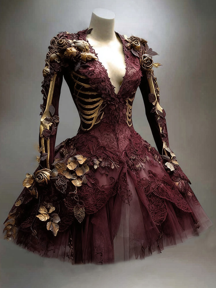 Damen Kleid Schwarzes Langarm Halloween | Mini