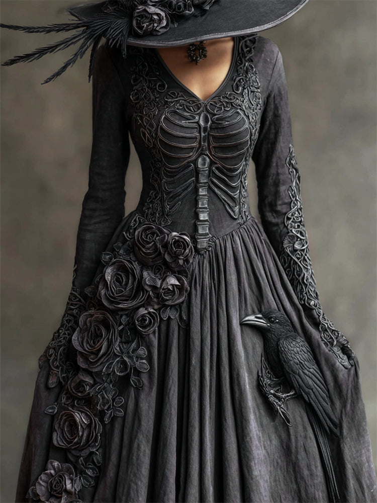 Damen Kleid Maxi Schwarzes Halloween | Langarm