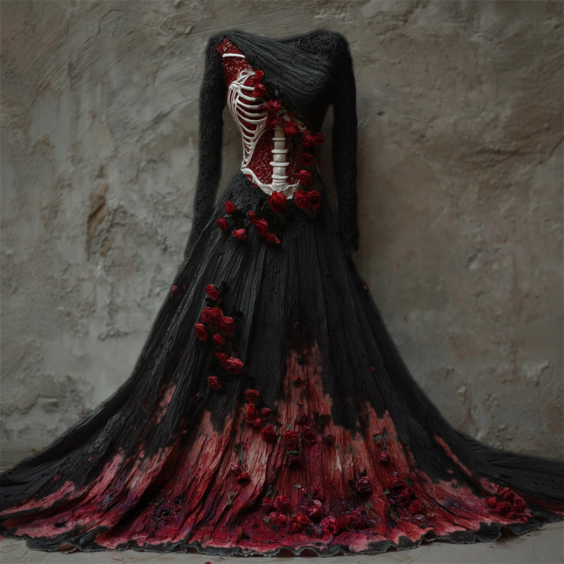 Damen Kleid Maxi Langarm Halloween | Winter