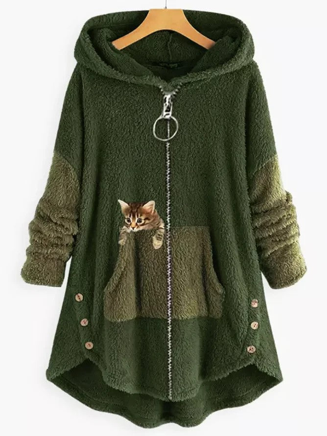 Damen Hoodie Druck Strick Winter | Reissverschluss