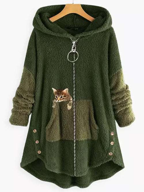 Damen Hoodie Druck Strick Winter | Reissverschluss
