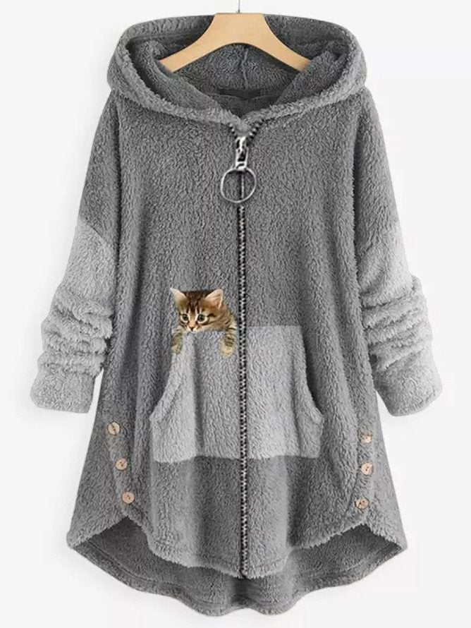 Damen Hoodie Druck Strick Winter | Reissverschluss