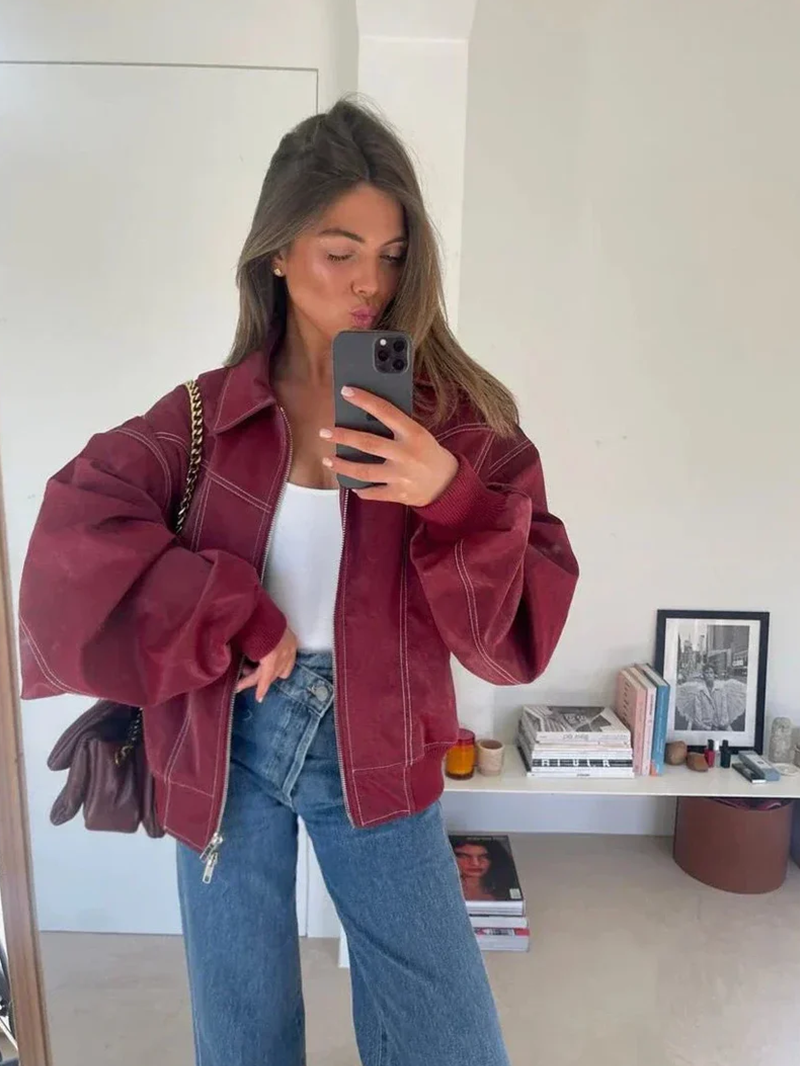 Damen Jacke Oversized Winter Mit Kragen | Reissverschluss