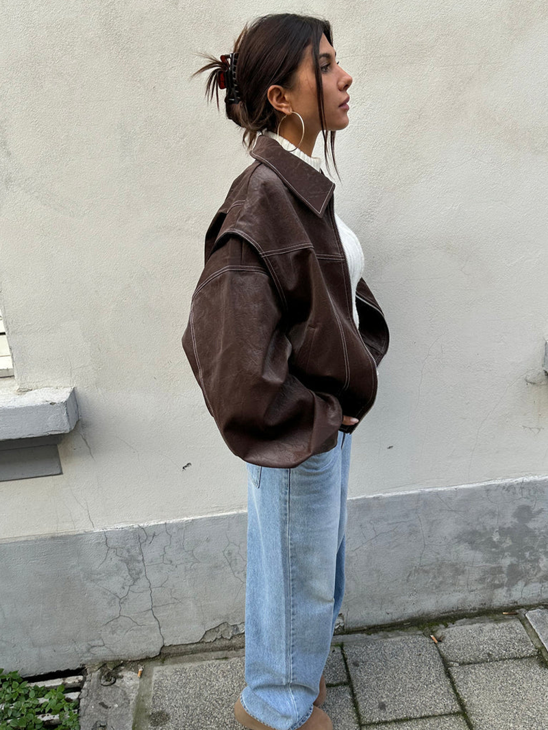 Damen Jacke Oversized Winter Mit Kragen | Reissverschluss