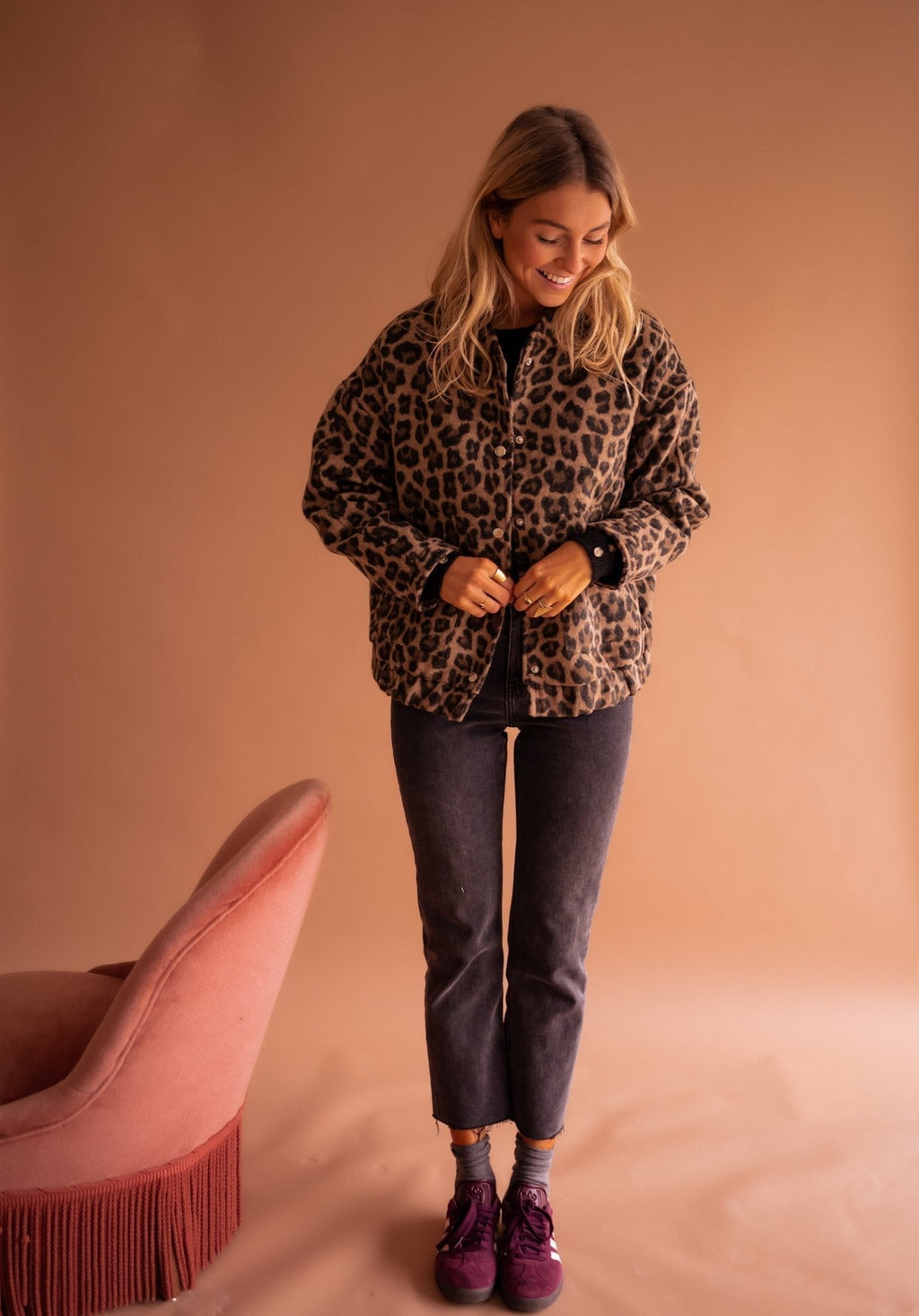Damen Jacke Vintage Knöpfe Leopardenmuster | Winter
