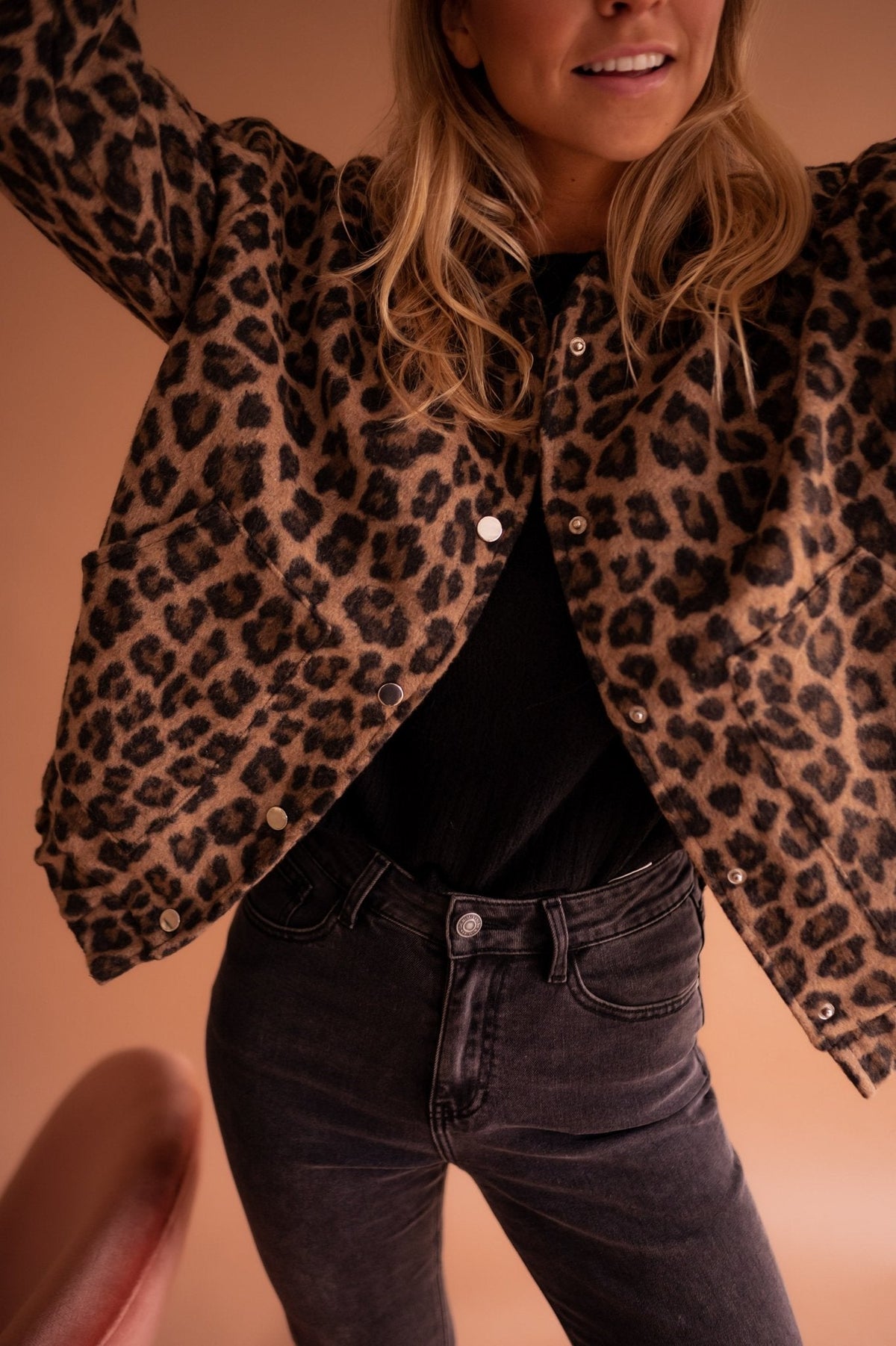 Damen Jacke Vintage Knöpfe Leopardenmuster | Winter