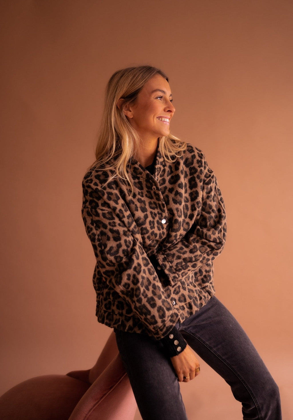 Damen Jacke Vintage Knöpfe Leopardenmuster | Winter
