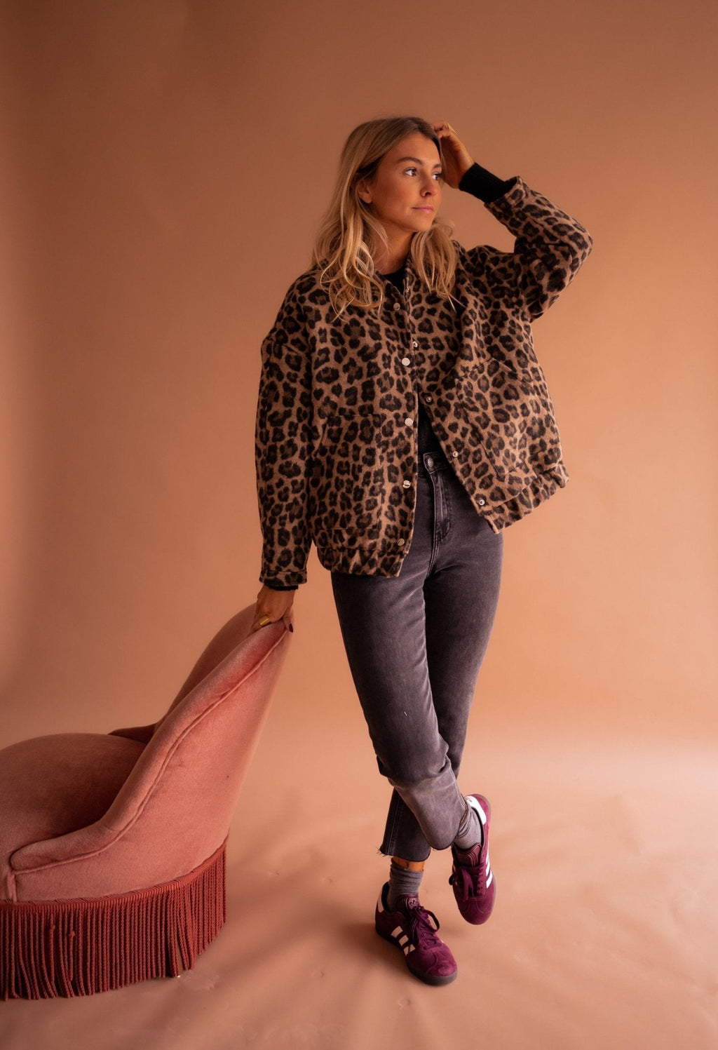Damen Jacke Vintage Knöpfe Leopardenmuster | Winter