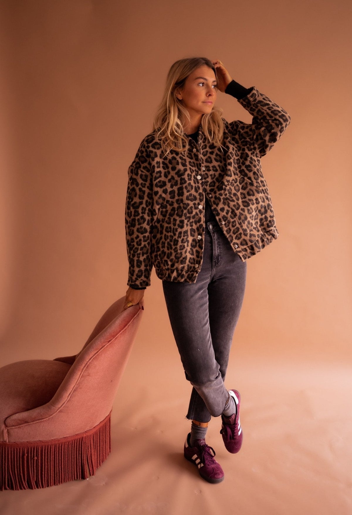 Damen Jacke Vintage Knöpfe Leopardenmuster | Winter