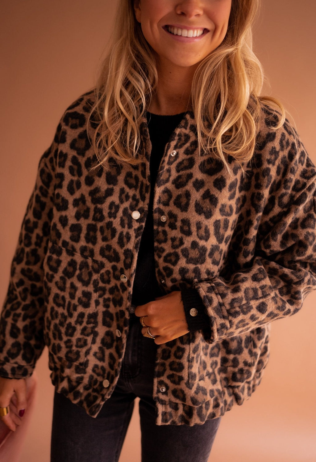 Damen Jacke Vintage Knöpfe Leopardenmuster | Winter